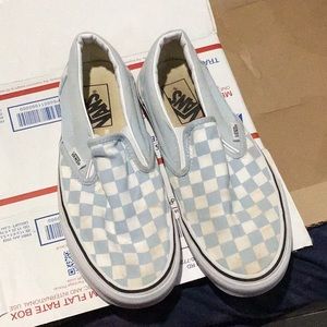 Pastel blue checkered Vans